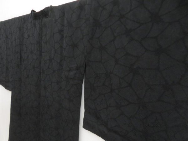 Photo2: 5816T03z350 Vintage Japanese Kimono Silk See through HAORI COAT  Black (2)