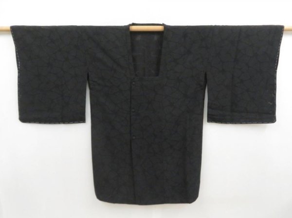 Photo5: 5816T03z350 Vintage Japanese Kimono Silk See through HAORI COAT  Black (5)