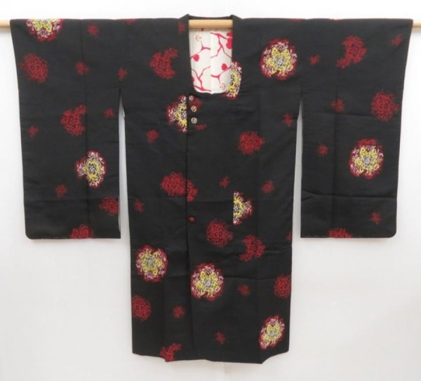 Photo5: 5816T04z650 Vintage Japanese Kimono Silk OMESHI LONG HAORI COAT (5)