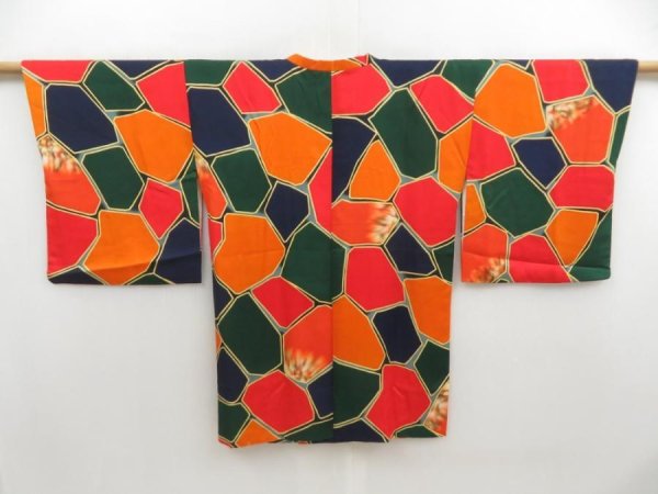 Photo1: 5816T05z560 Vintage Japanese Kimono Silk HAORI COAT  Dark orange (1)