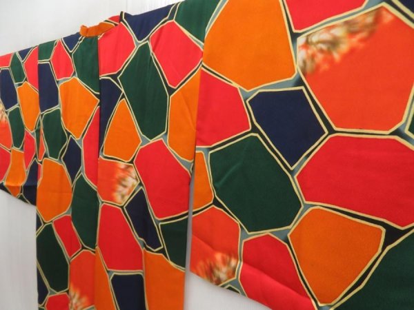 Photo2: 5816T05z560 Vintage Japanese Kimono Silk HAORI COAT  Dark orange (2)