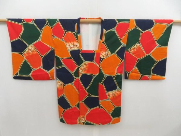 Photo5: 5816T05z560 Vintage Japanese Kimono Silk HAORI COAT  Dark orange (5)