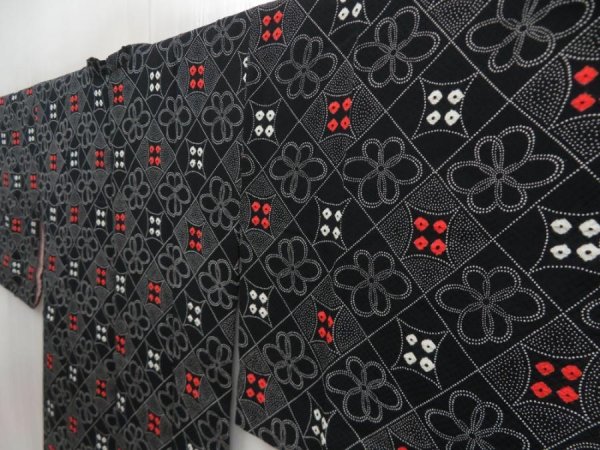 Photo2: 5816T06z540 Vintage Japanese Kimono Silk HAORI COAT  Black (2)