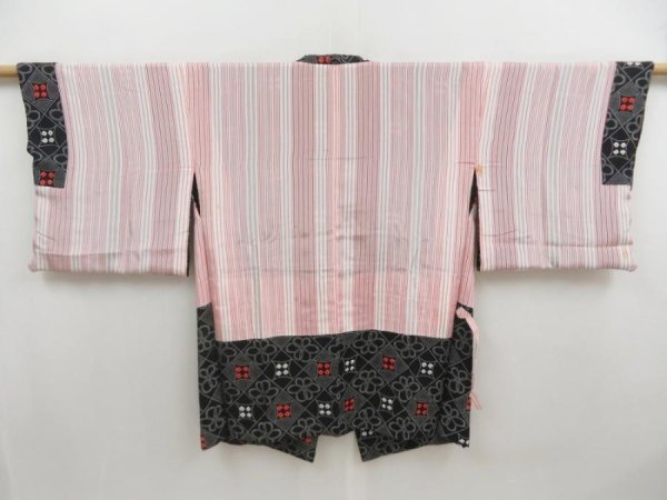 Photo6: 5816T06z540 Vintage Japanese Kimono Silk HAORI COAT  Black (6)