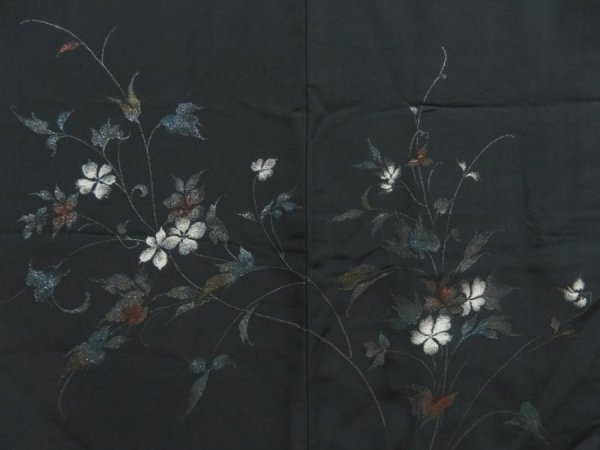 Photo3: 5816T07z540 Vintage Japanese Kimono Silk HAORI Flower Black (3)