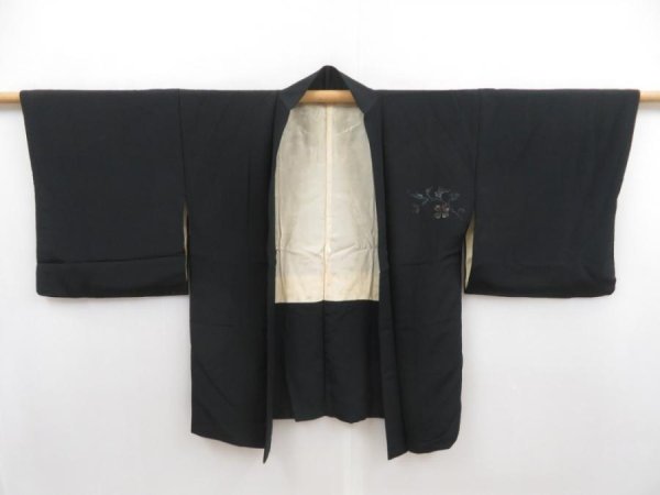 Photo6: 5816T07z540 Vintage Japanese Kimono Silk HAORI Flower Black (6)
