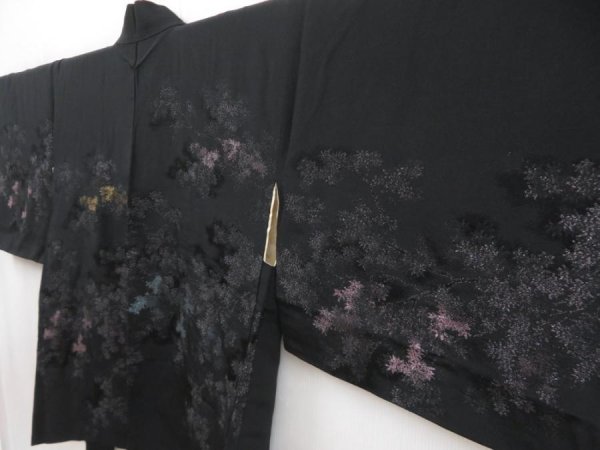 Photo2: 5816T09z520 Vintage Japanese Kimono Silk HAORI Trees Black (2)