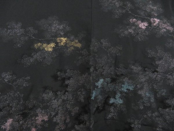 Photo3: 5816T09z520 Vintage Japanese Kimono Silk HAORI Trees Black (3)