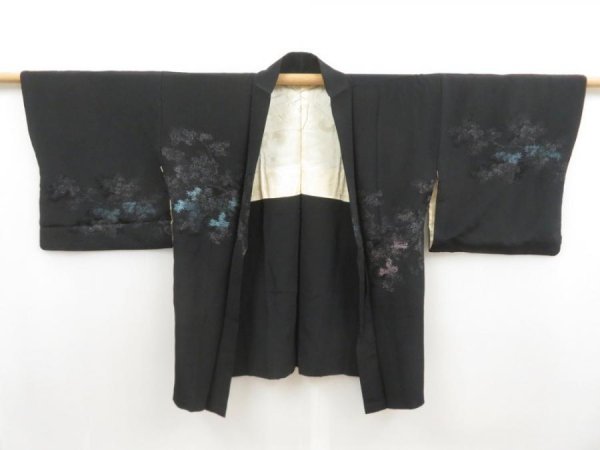 Photo5: 5816T09z520 Vintage Japanese Kimono Silk HAORI Trees Black (5)