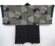 Photo1: 5820T01z530 Vintage Japanese Kimono Silk Men's HAORI Scenery Dark gray (1)