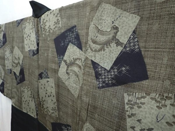 Photo2: 5820T01z530 Vintage Japanese Kimono Silk Men's HAORI Scenery Dark gray (2)