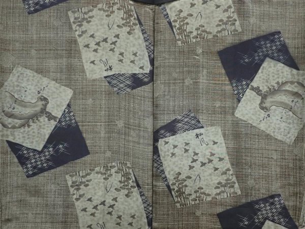 Photo3: 5820T01z530 Vintage Japanese Kimono Silk Men's HAORI Scenery Dark gray (3)