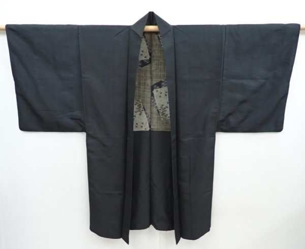 Photo5: 5820T01z530 Vintage Japanese Kimono Silk Men's HAORI Scenery Dark gray (5)