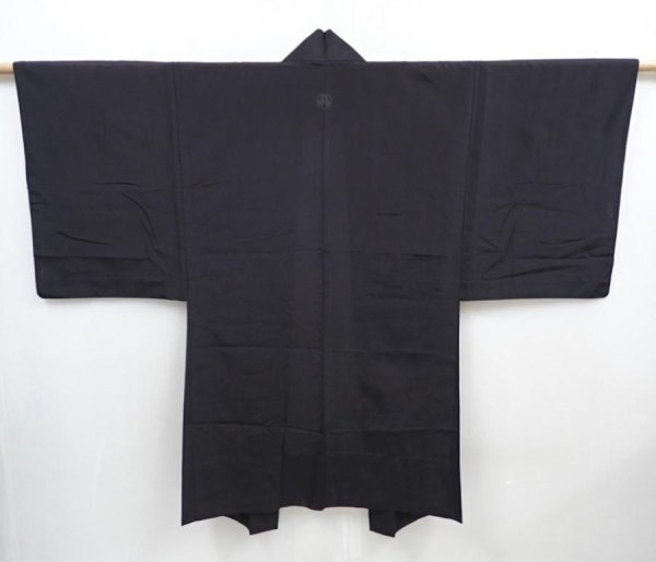 Photo2: 5820T03z310 Vintage Japanese Kimono Silk See through Men's HAORI  Black (2)