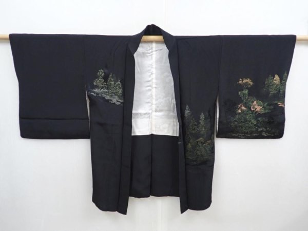 Photo4: 5820T06z500 Vintage Japanese Kimono Silk HAORI Trees Black (4)