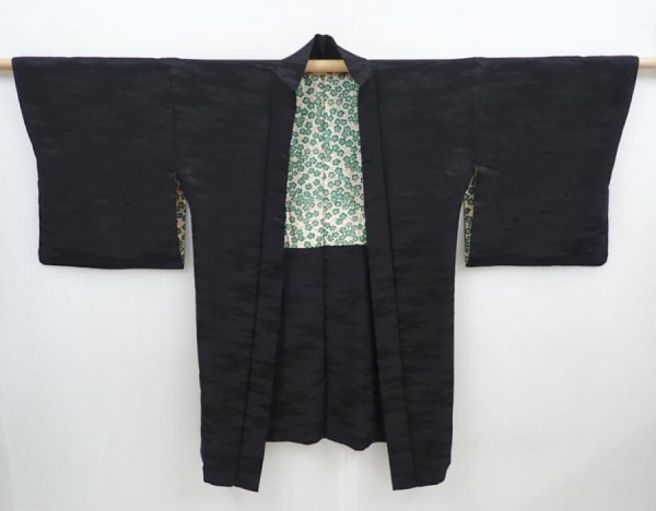 Photo1: 5820T08z530 Vintage Japanese Kimono Silk HAORI Fog Black (1)