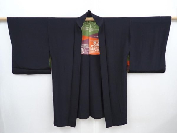 Photo2: 5820T10z560 Vintage Japanese Kimono Silk HAORI  Black (2)