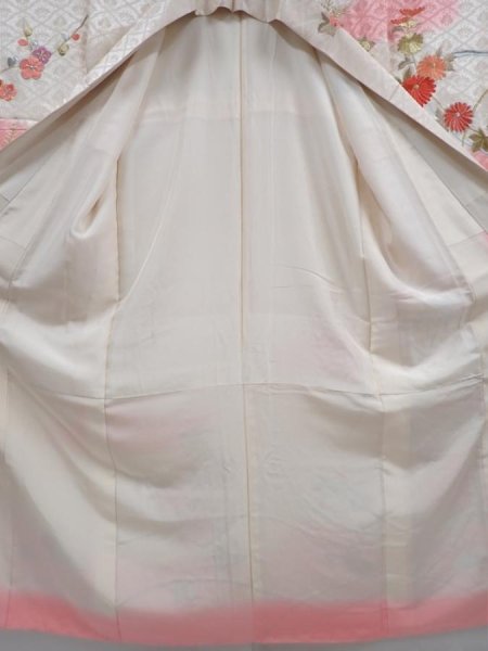 Photo5: 5820T12z1050 Vintage Japanese Kimono Silk FURISODE Flowers Off-white (5)