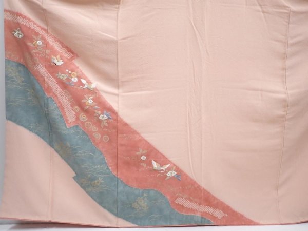 Photo5: 5820T13z990  Japanese Kimono Silk TSUKESAGE Crane Pink (5)