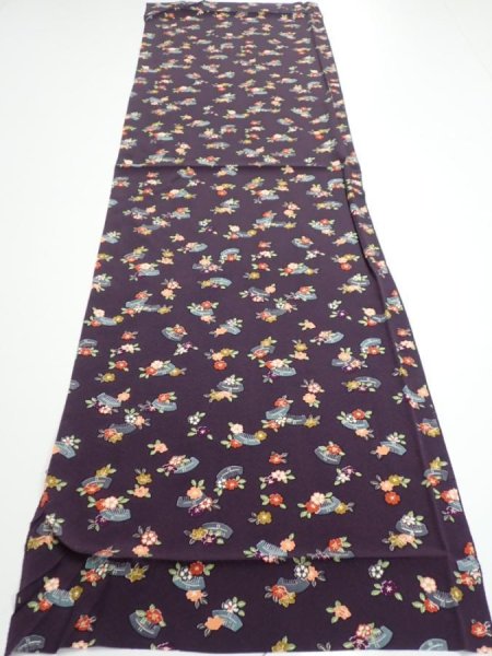 Photo5: 2Q01z70  Japanese Kimono Silk  FABRIC Camellia Dark grape 50.4x14.6 (5)