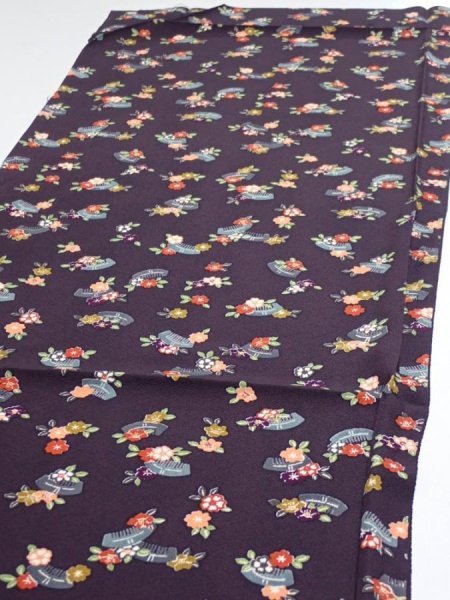 Photo3: 2Q02z70  Japanese Kimono Silk  FABRIC Camellia Dark grape 50.4x14.6 (3)
