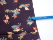 Photo6: 2Q05z100  Japanese Kimono Silk  FABRIC Camellia Dark grape 67.7x14.6 (6)