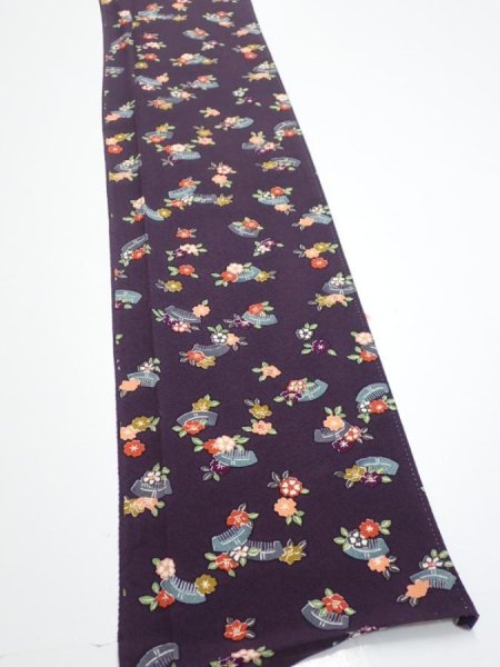 Photo2: 2Q08z50  Japanese Kimono Silk  FABRIC Camellia Dark grape 61.0x7.7 (2)