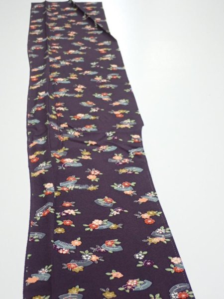 Photo3: 2Q08z50  Japanese Kimono Silk  FABRIC Camellia Dark grape 61.0x7.7 (3)