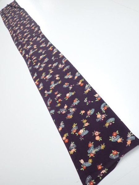 Photo5: 2Q08z50  Japanese Kimono Silk  FABRIC Camellia Dark grape 61.0x7.7 (5)
