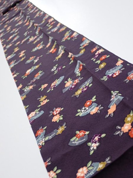 Photo1: 2Q09z60  Japanese Kimono Silk  FABRIC Camellia Dark grape 86.6x6.9 (1)