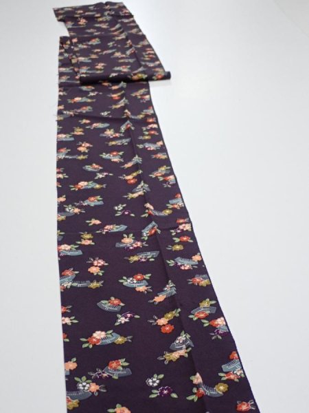 Photo3: 2Q09z60  Japanese Kimono Silk  FABRIC Camellia Dark grape 86.6x6.9 (3)