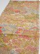 Photo3: 2Q02z70  Japanese Kimono Silk  FABRIC Royal cart Light brown-gray 47.2x14.4 (3)