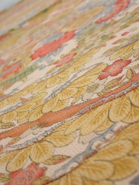 Photo4: 2Q02z70  Japanese Kimono Silk  FABRIC Royal cart Light brown-gray 47.2x14.4 (4)