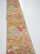 Photo3: 2Q07z50  Japanese Kimono Silk  FABRIC Royal cart Light brown-gray 60.6x7.5 (3)