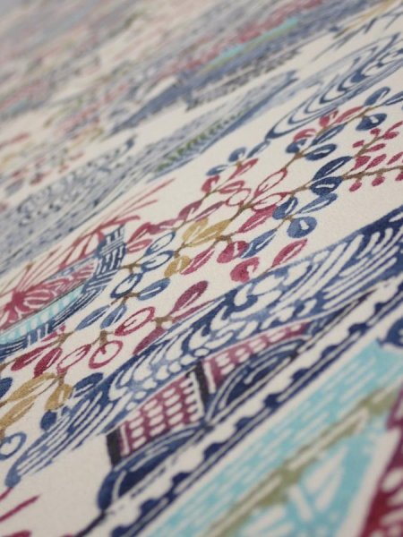 Photo4: 2W01z70  Japanese Kimono Silk  FABRIC House Off-white 43.7x14.2 (4)