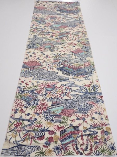 Photo5: 2W01z70  Japanese Kimono Silk  FABRIC House Off-white 43.7x14.2 (5)