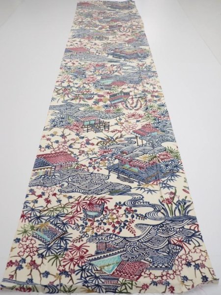 Photo5: 2W05z90  Japanese Kimono Silk  FABRIC House Off-white 60.2x14.0 (5)