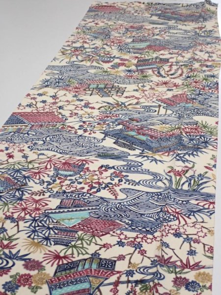 Photo3: 2W06z90  Japanese Kimono Silk  FABRIC House Off-white 60.6x14.2 (3)
