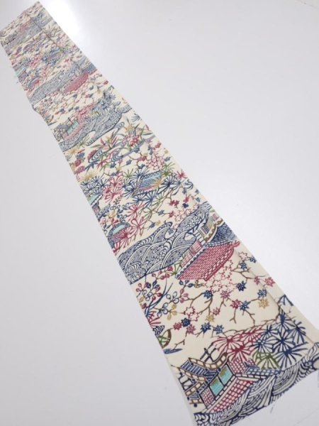 Photo5: 2W07z40  Japanese Kimono Silk  FABRIC House Off-white 52.8x7.1 (5)