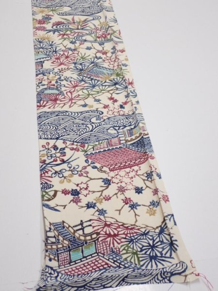 Photo3: 2W08z40  Japanese Kimono Silk  FABRIC House Off-white 52.8x7.1 (3)