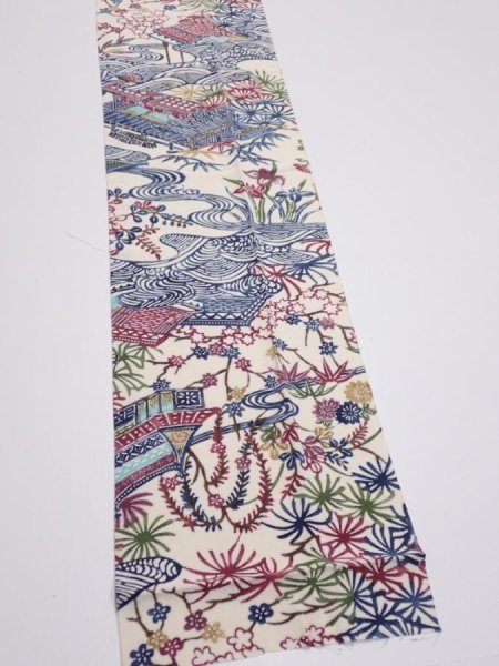 Photo2: 2W09z50  Japanese Kimono Silk  FABRIC House Off-white 72.0x7.1 (2)