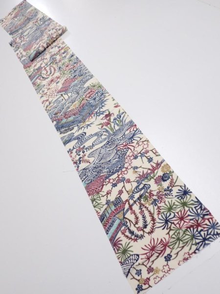 Photo4: 2W09z50  Japanese Kimono Silk  FABRIC House Off-white 72.0x7.1 (4)