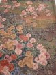 Photo1: 2W01z40  Japanese Kimono Silk  FABRIC Flowers Dark olive 37.4x14.2 (1)