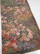 Photo2: 2W01z40  Japanese Kimono Silk  FABRIC Flowers Dark olive 37.4x14.2 (2)