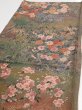 Photo3: 2W01z40  Japanese Kimono Silk  FABRIC Flowers Dark olive 37.4x14.2 (3)