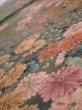 Photo4: 2W01z40  Japanese Kimono Silk  FABRIC Flowers Dark olive 37.4x14.2 (4)