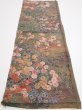 Photo5: 2W01z40  Japanese Kimono Silk  FABRIC Flowers Dark olive 37.4x14.2 (5)