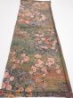 Photo5: 2W02z40  Japanese Kimono Silk  FABRIC Flowers Dark olive 38.6x14.2 (5)
