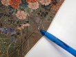 Photo6: 2W02z40  Japanese Kimono Silk  FABRIC Flowers Dark olive 38.6x14.2 (6)