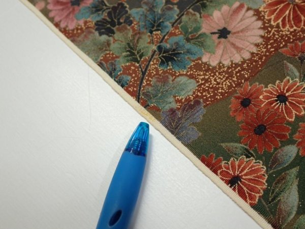 Photo6: 2W05z60  Japanese Kimono Silk  FABRIC Flowers Dark olive 63.0x14.2 (6)